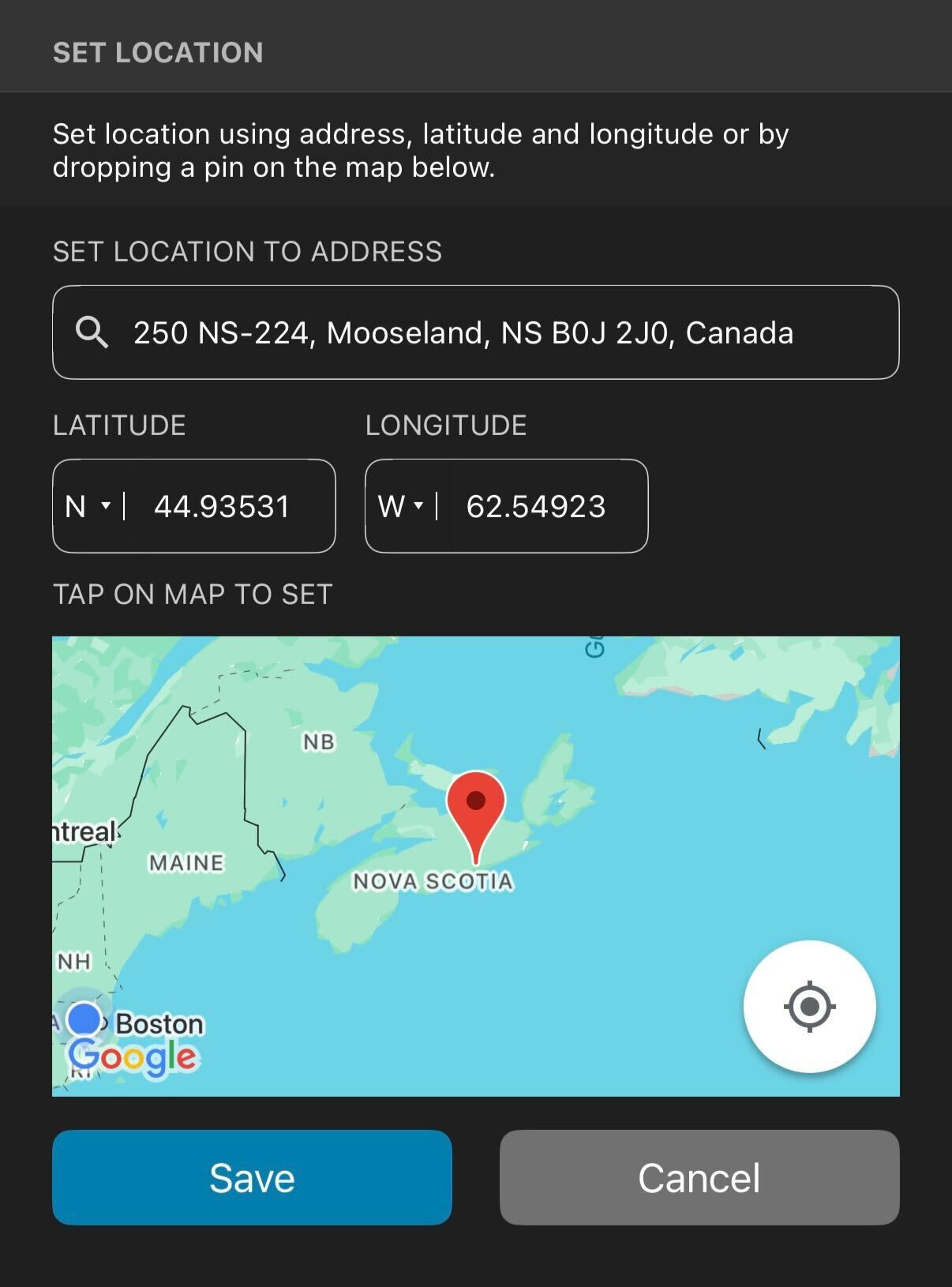 Set your GPS location with the Song Meter Configurator app (shown here) or using on-unit buttons and display.