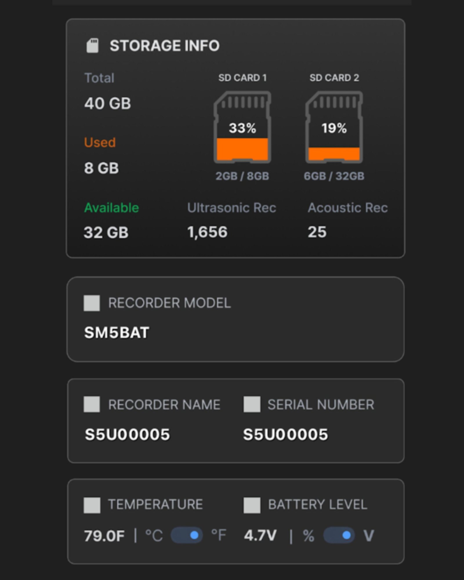 SM5/BAT Song Meter Configurator App Snapshot